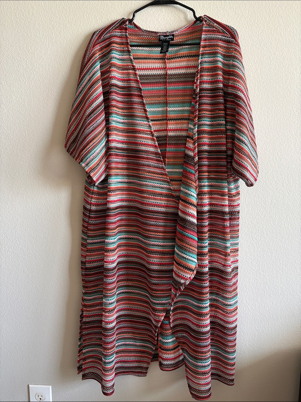 Wrangler Retro Open-Front Striped Knit Cardigan Multicolor Relaxed Fit Size L